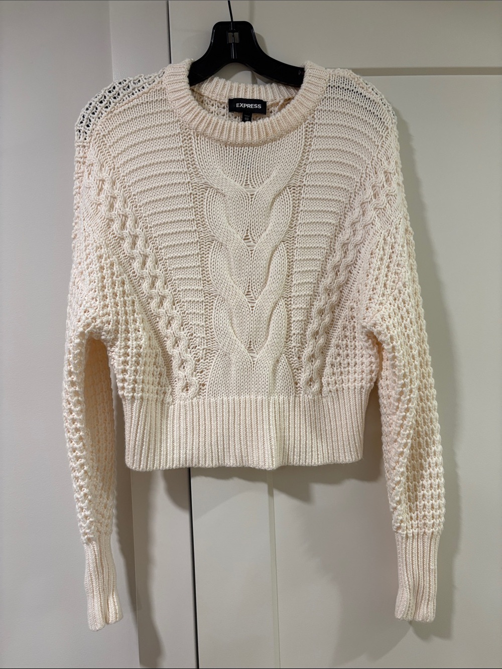 Express Ivory Cable Knit Cropped Sweater